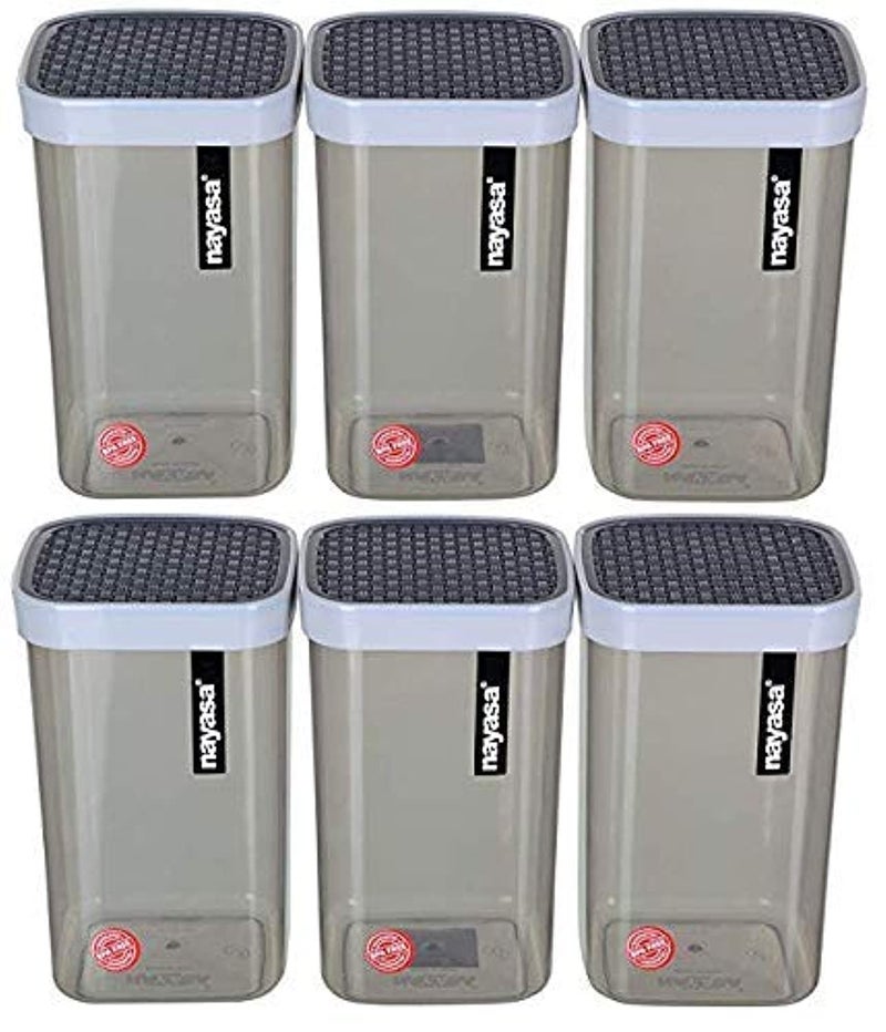 Nayasa Fusion Container 1500 ml BPA Free Food Grade Airtight Kitchen Storage Stackable Containers- Set Of 6 | Grey - Image 1