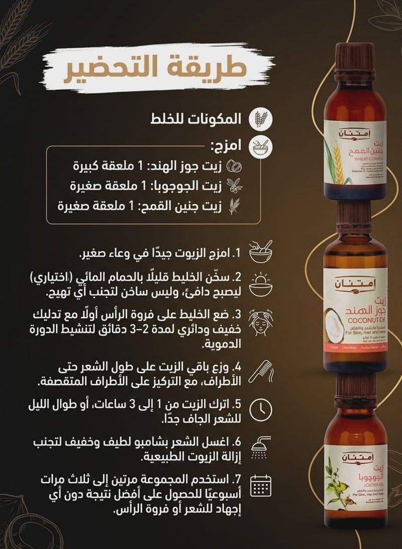 امتنان باندل ترطيب وتغذية الشعر الجاف والمتضرر من امتنان (جوز الهند، الجوجوبا، وجنين القمح) - Image 2