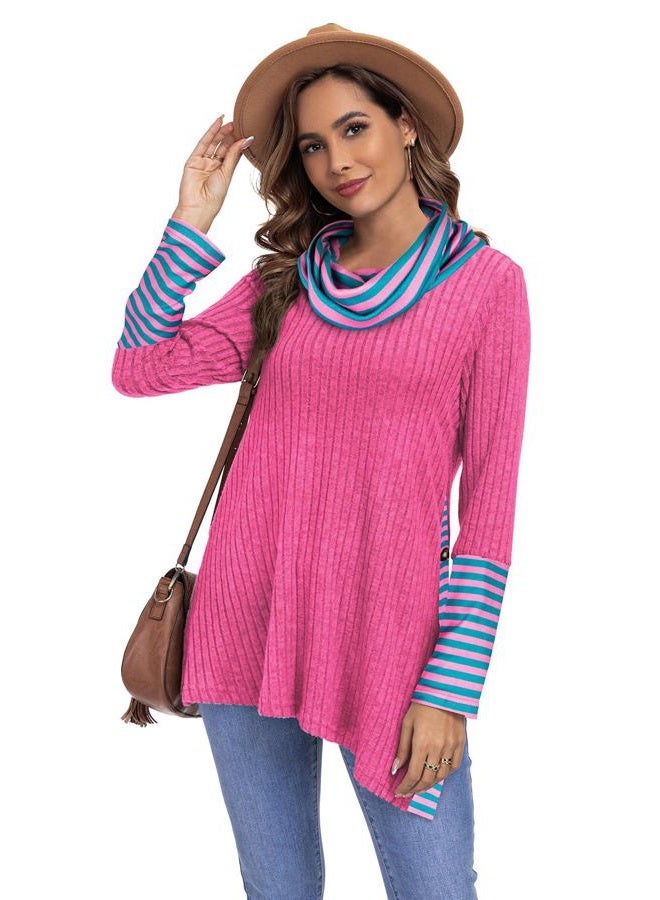 Miusey Striped Pullover Sweater Christmas Sweatshirt Loose Fit Lightweight Tunic Sweaters to Wear with Leggings Pink Green L - Image 5