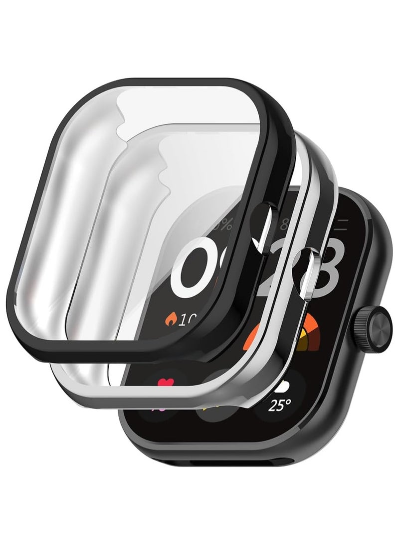 VKL [2 Pack]Case Compatible with Xiaomi Redmi Watch 4, Silver Black All-Round Protective Case with Screen Protector, [Anti-Stain] [Anti-Scratch] TPU Protective Case - Image 1