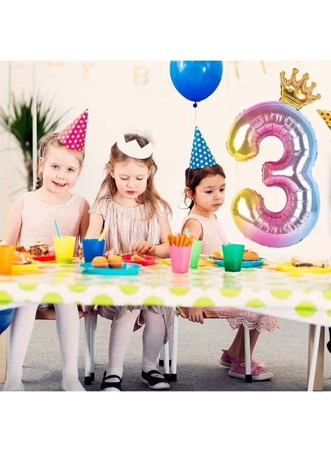 YJ Number 3 Decor Balloon Rainbow Gradient with Detachable Crown, Easy Inflate and deflate reusable, Premium Foil Mylar Balloons for Birthdays Anniversaries Party Decorations (40 Inch) - Image 3