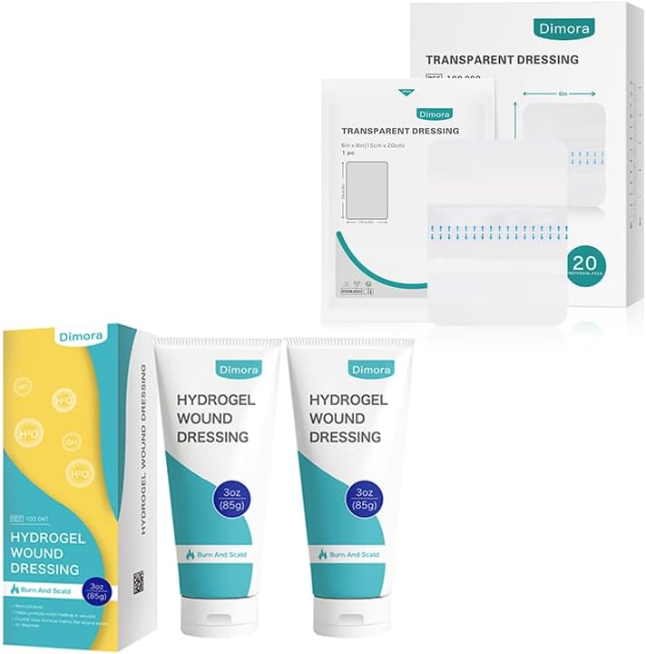 Dimora ضمادة جروح فيلم شفاف ديمورا 6x8 بوصة 20 عبوة ضمادة هيدروجيل ديمورا 2 عبوة 6 أونصة - Image 1