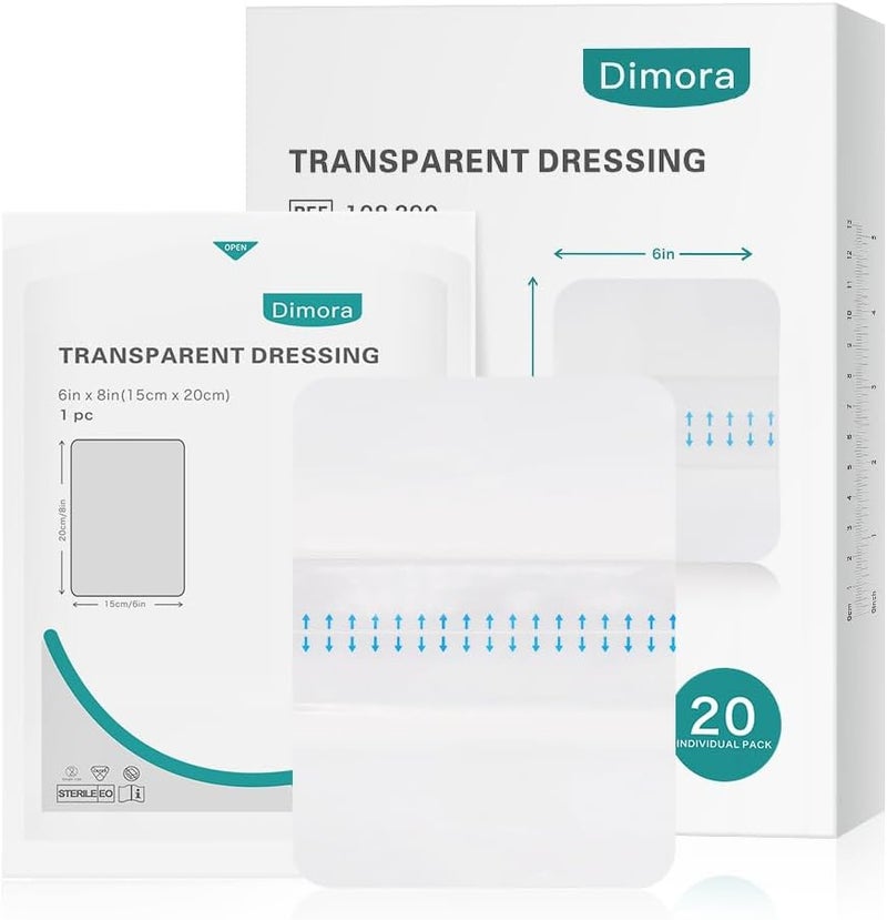 Dimora ضمادة جروح فيلم شفاف ديمورا 6x8 بوصة 20 عبوة ضمادة هيدروجيل ديمورا 2 عبوة 6 أونصة - Image 2