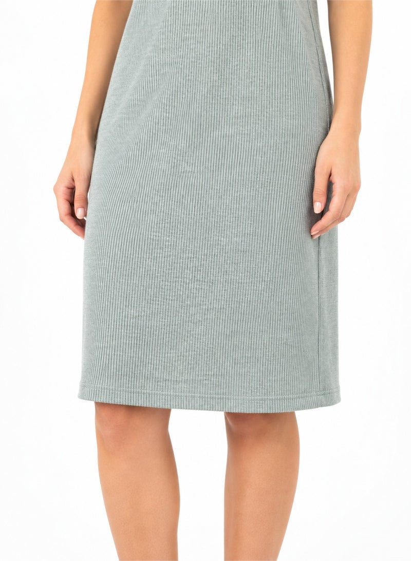 zecotex  Women's Ribbed Cotton Hooded Sleeveless Home Dress with Embroidered Neckline & Tassels - Mint Green - Image 4