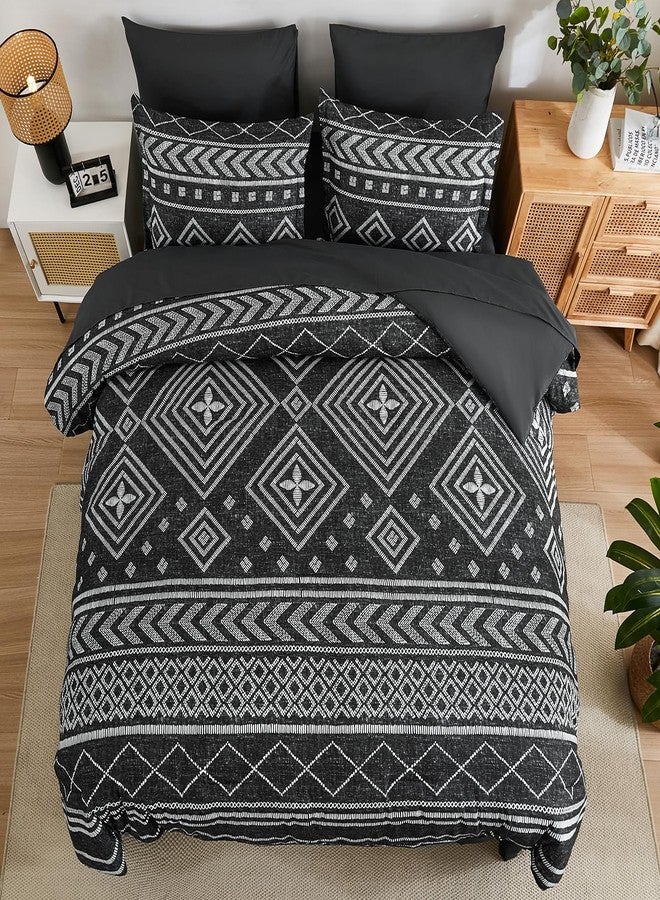 Yiran Black Comforter Set King Size, Boho Aztec Comforter Bedding Set, 7 Piece Bohemian Bed in a Bag, Soft Microfiber Striped Complete Bedding Set with Sheets for All Season - Image 3
