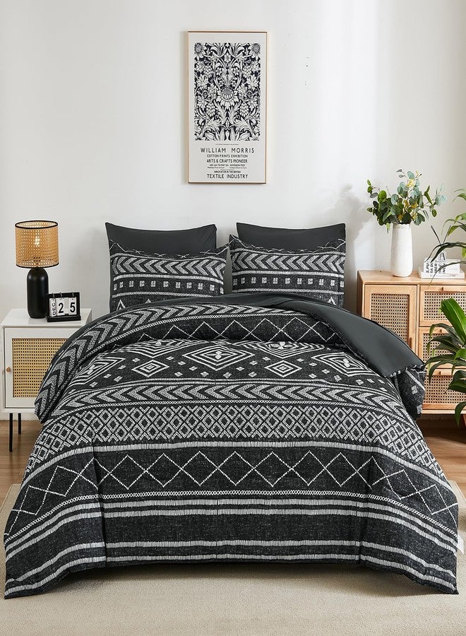 Yiran Black Comforter Set King Size, Boho Aztec Comforter Bedding Set, 7 Piece Bohemian Bed in a Bag, Soft Microfiber Striped Complete Bedding Set with Sheets for All Season - Image 2