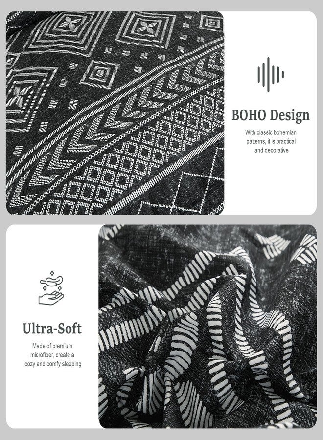 Yiran Black Comforter Set King Size, Boho Aztec Comforter Bedding Set, 7 Piece Bohemian Bed in a Bag, Soft Microfiber Striped Complete Bedding Set with Sheets for All Season - Image 5
