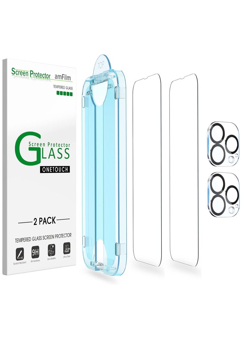 Amfilm - amFilm Screen Protector OneTouch Compatible with iPhone 13 Pro Max 6.7", Dynamic Island Compatible- with Easy Installation Kit, Full Coverage Case Friendly, Tempered Glass, 2 Pack - Image 1
