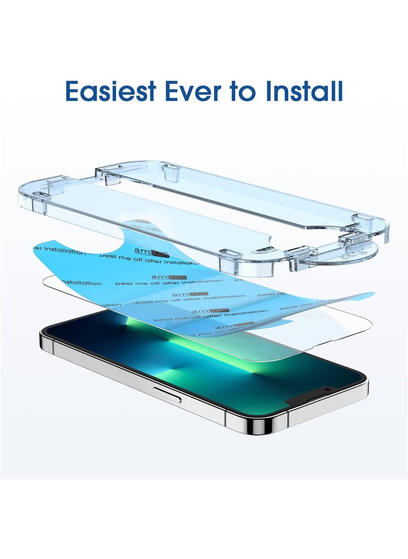Amfilm - amFilm Screen Protector OneTouch Compatible with iPhone 13 Pro Max 6.7", Dynamic Island Compatible- with Easy Installation Kit, Full Coverage Case Friendly, Tempered Glass, 2 Pack - Image 1