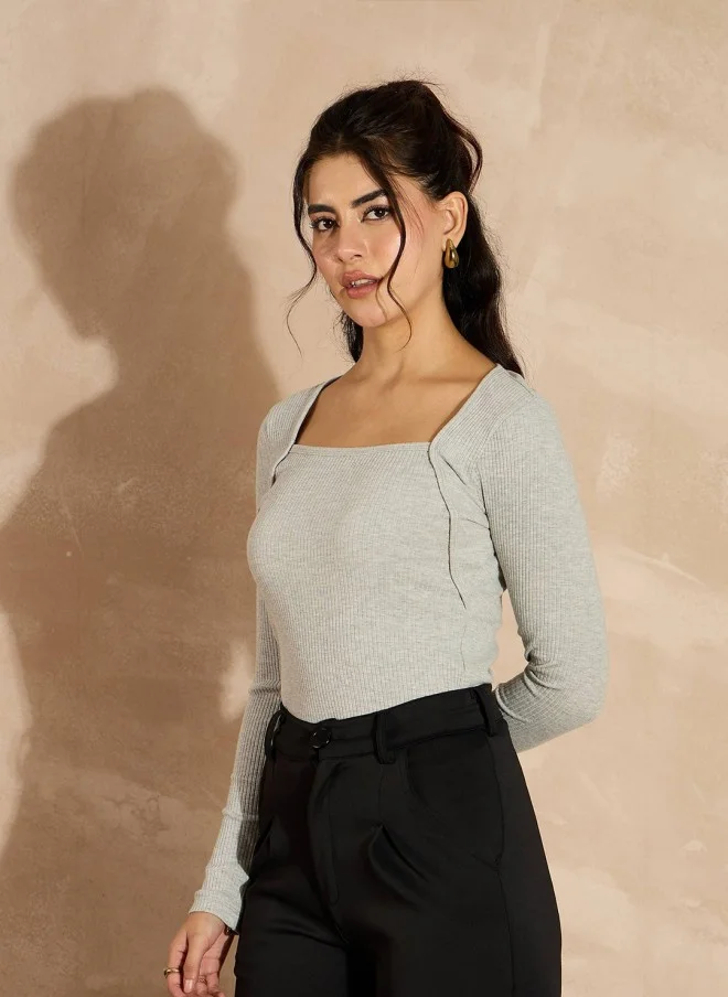 ساسافراس Grey Melange Fitted Top for Women
