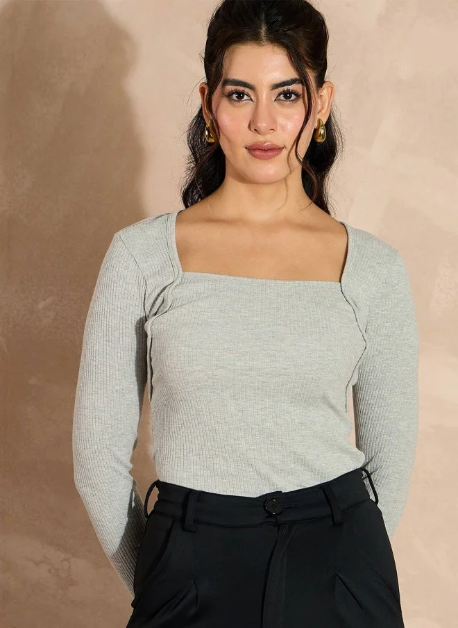 ساسافراس Grey Melange Fitted Top for Women