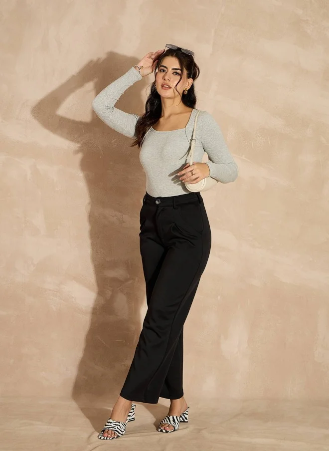 ساسافراس Grey Melange Fitted Top for Women