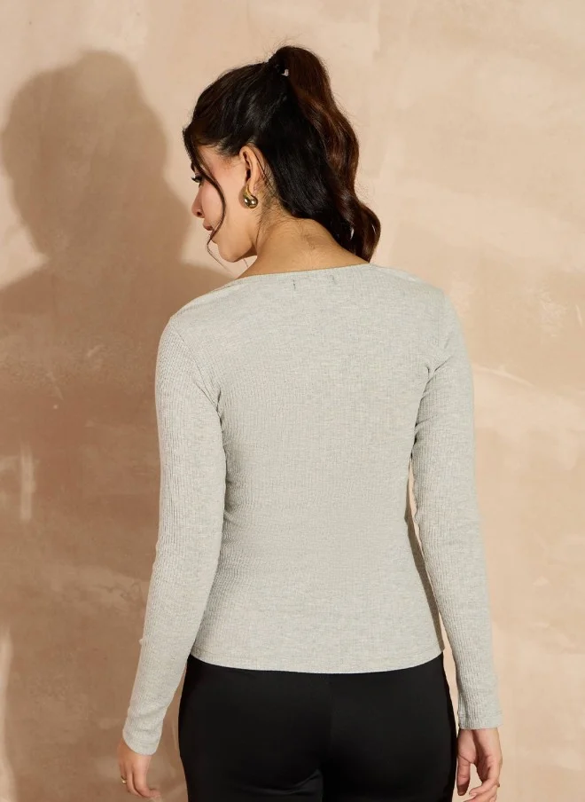 ساسافراس Grey Melange Fitted Top for Women