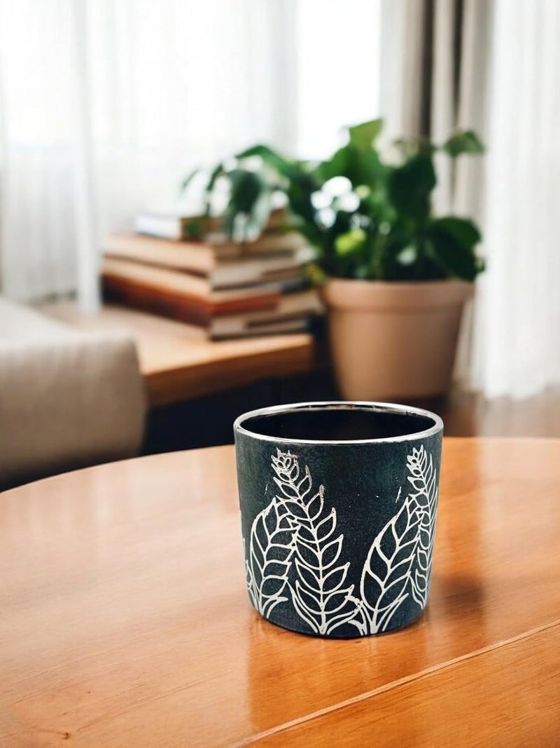 FOX & FERN Premium Ceramic Planter with Drainage-Hole for Vibrant Garden | Enhance The Ambiance of Your Home, Office or Garden (Dia. 5") (GA134B-040-SB) - Image 2
