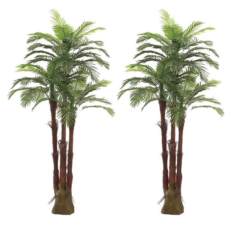 AMERIQUE Pair Gorgeous 5.7 Feet Triple Tropical Palm Artificial Plant Tree with Standable Trunk, Real Touch Technology (Set of 2)