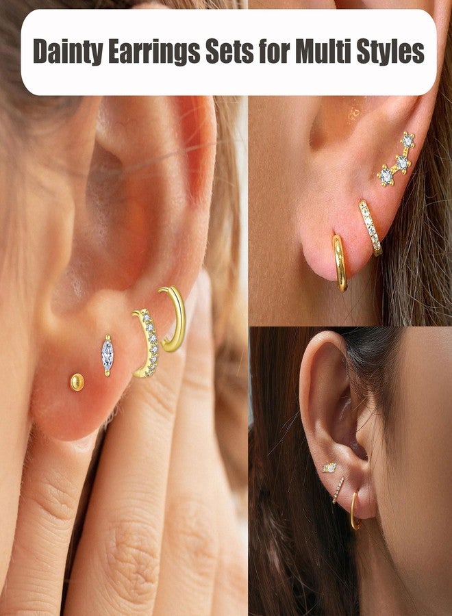PLOMFOV Gold Flat Back Earrings | Hoop Cartilage Earring Sets for Multiple Piercing | 14K Gold Plated 20G Stud Earrings Stacks for Women | Cartilage Helix Tragus Piercing Gold Tone - Image 4