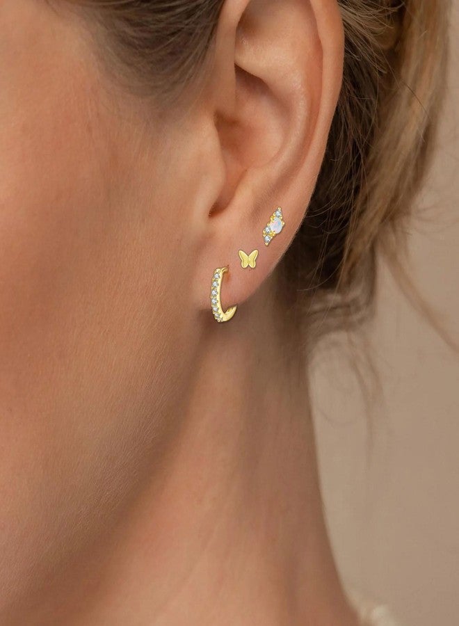 PLOMFOV Gold Flat Back Earrings | Hoop Cartilage Earring Sets for Multiple Piercing | 14K Gold Plated 20G Stud Earrings Stacks for Women | Cartilage Helix Tragus Piercing Gold Tone - Image 3