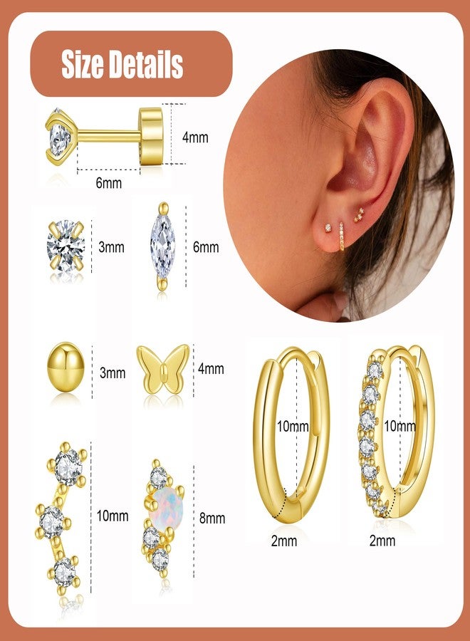 PLOMFOV Gold Flat Back Earrings | Hoop Cartilage Earring Sets for Multiple Piercing | 14K Gold Plated 20G Stud Earrings Stacks for Women | Cartilage Helix Tragus Piercing Gold Tone - Image 5