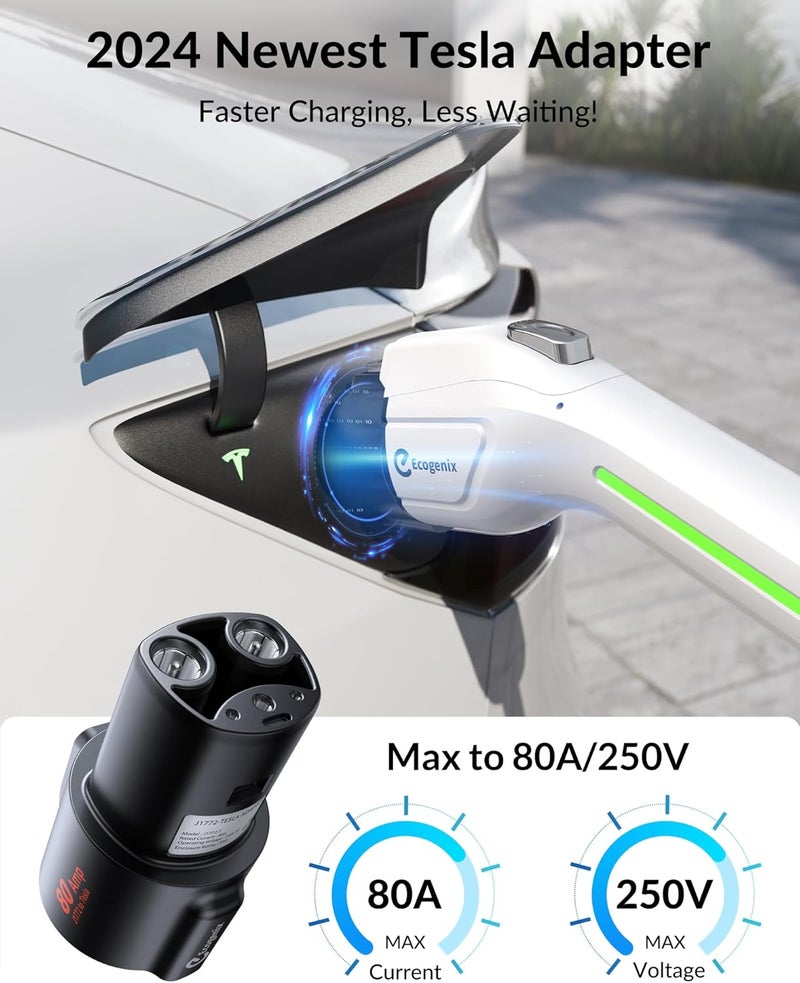 Ecogenix J1772 to Tesla Charger Adapter - Max 80A/250V for Tesla Models - Image 2