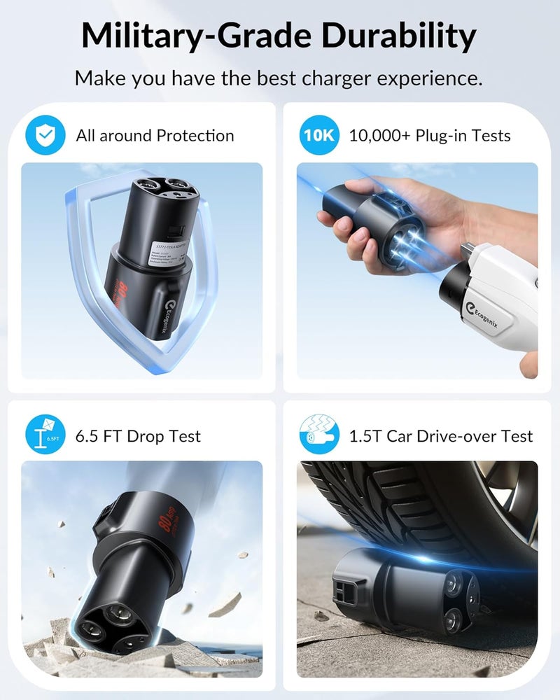 Ecogenix J1772 to Tesla Charger Adapter - Max 80A/250V for Tesla Models - Image 4