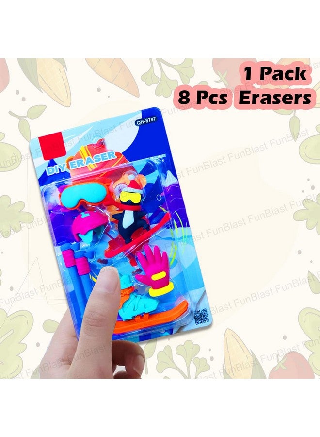 فنبلاست ممحاة فن بلاست للأطفال - 8 قطع من ممحاة الثلج والجليد، ممحاة أنيقة للمدرسة والمكتب، هدية قرطاسية للأطفال، ممحاة كاواي للأطفال والفتيات، هدية عيد ميلاد للأطفال (متعددة الألوان) - Image 3