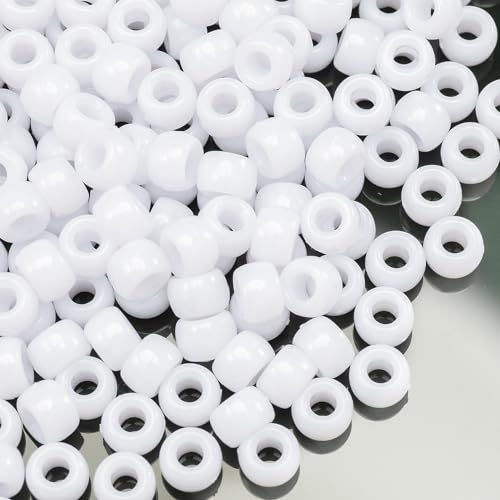 Gxueshan 1000 Pcs Acrylic White Pony Beads 6x9mm Bulk for Friendship Bracelet Necklace Jewelry Making Earring Hair Braiding - Image 1