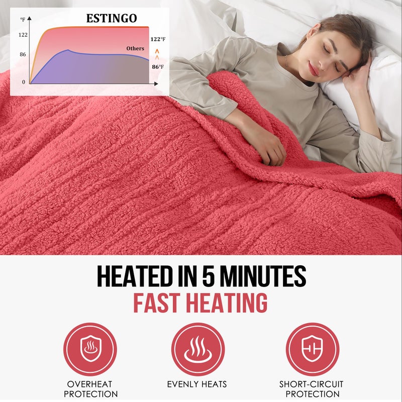ESTINGO Full Size Heated Blanket, Electric Heated Blanket with 6 Heating Levels & 1-10 Hours Adjustable Timer, Ultra Soft and Thick Washable Full Electric Blanket for Bed, 72"X84", Rose Pink - Image 4