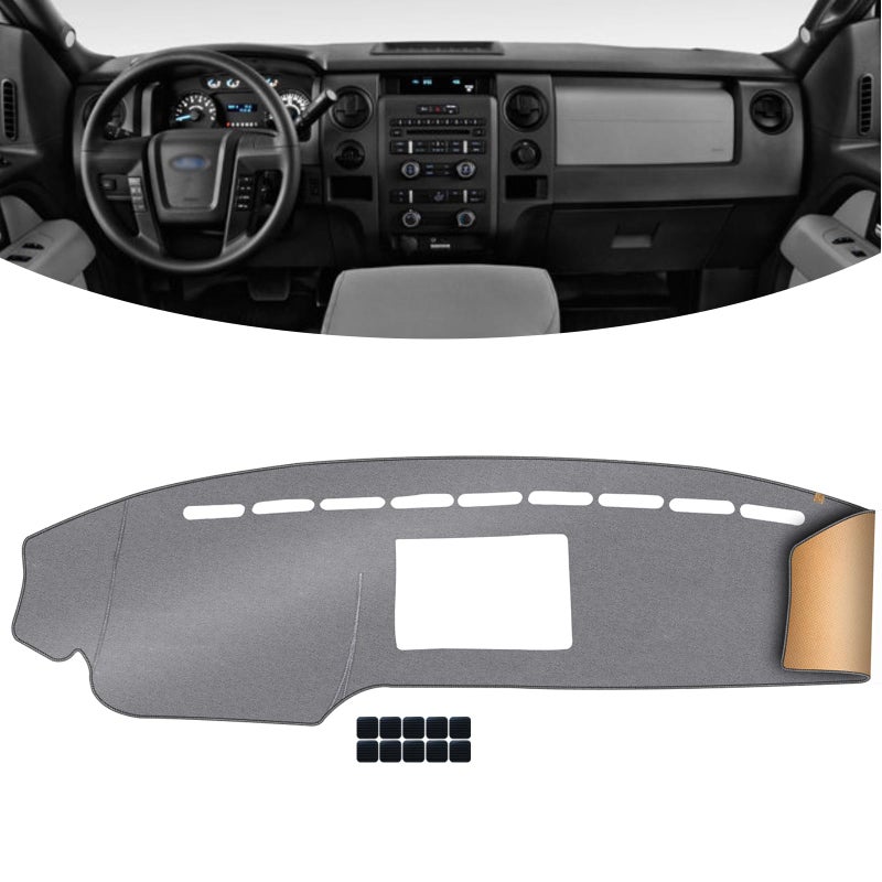 غطاء لوحة القيادة KEYOOG مناسب لسيارة فورد F150 من 2004 إلى 2008 لسيارات القيادة باليد اليسرى، سجادة مضادة للتوهج، وسادة غير قابلة للانزلاق، واقي من الشمس باللون الرمادي