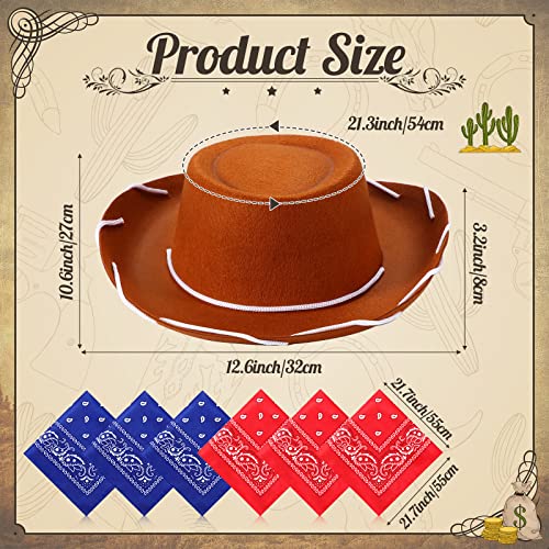 Unittype 18 Sets Cowboy Hats and Bandanas Bulk Kids Western Cowboy Costume Accessories Kids Party SuppliesBrown Red Blue - Image 5
