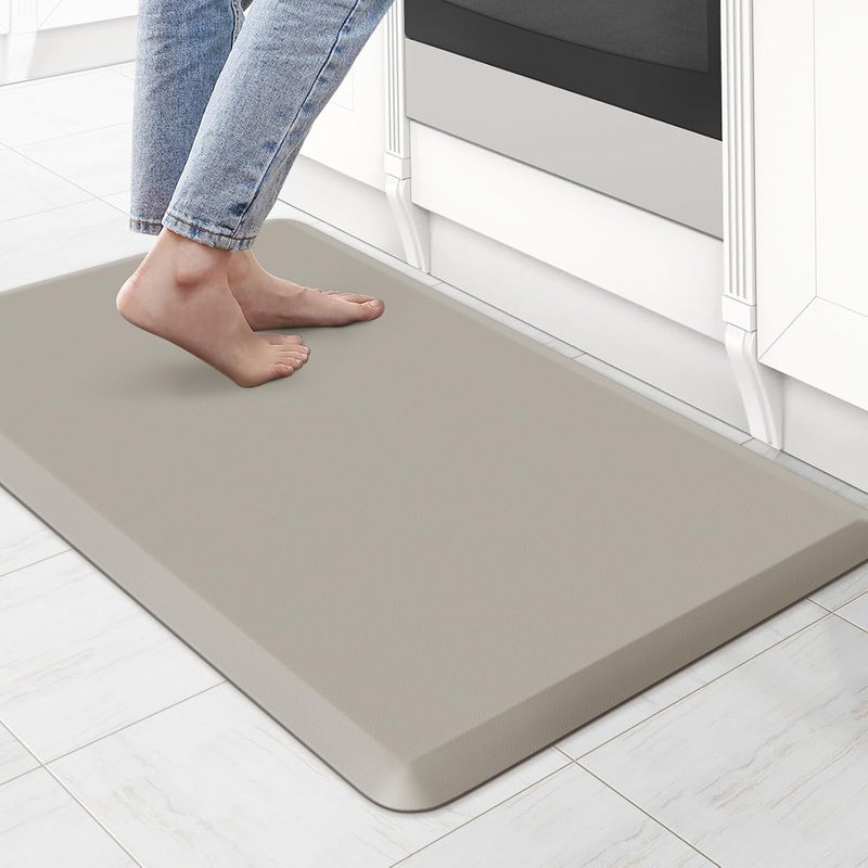 KitchenClouds Kitchen Mat Cushioned Anti Fatigue Rug 17.3"x28" Waterproof Non Slip Standing Desk Mat Comfort Floor Mats for Kitchen House Sink Office (Khaki) - Image 1