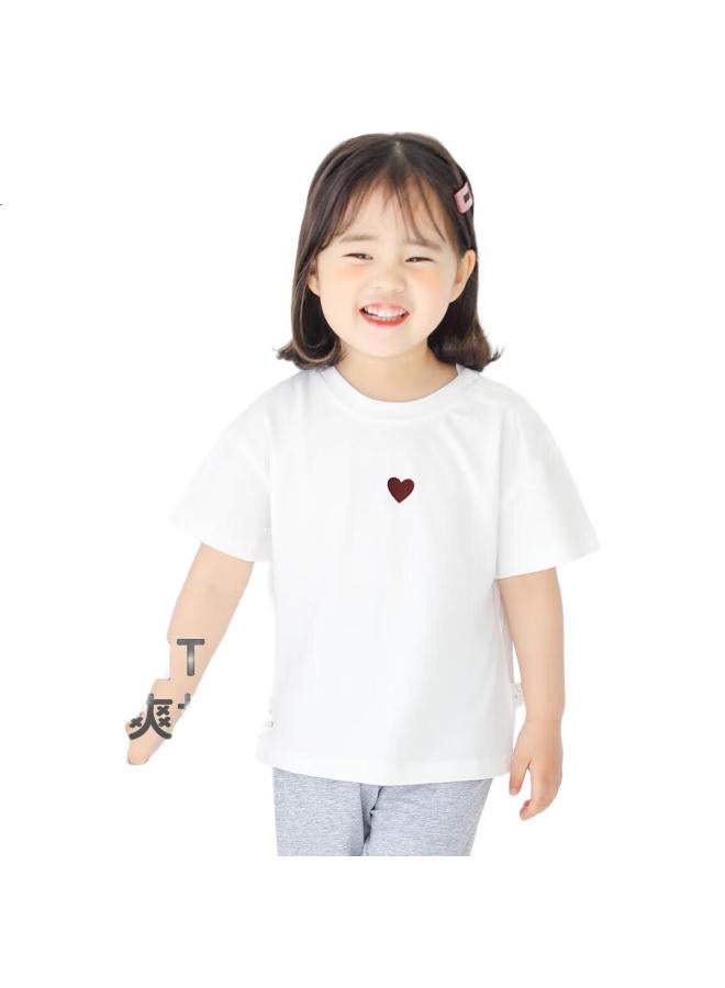 Yuzhaolin 2-Pack Girls' Short-Sleeve T-Shirts, Children'S Cotton T-Shirts, Versatile Tops For Girls, Casual Wear, Solid Color Heart Pattern - Image 1