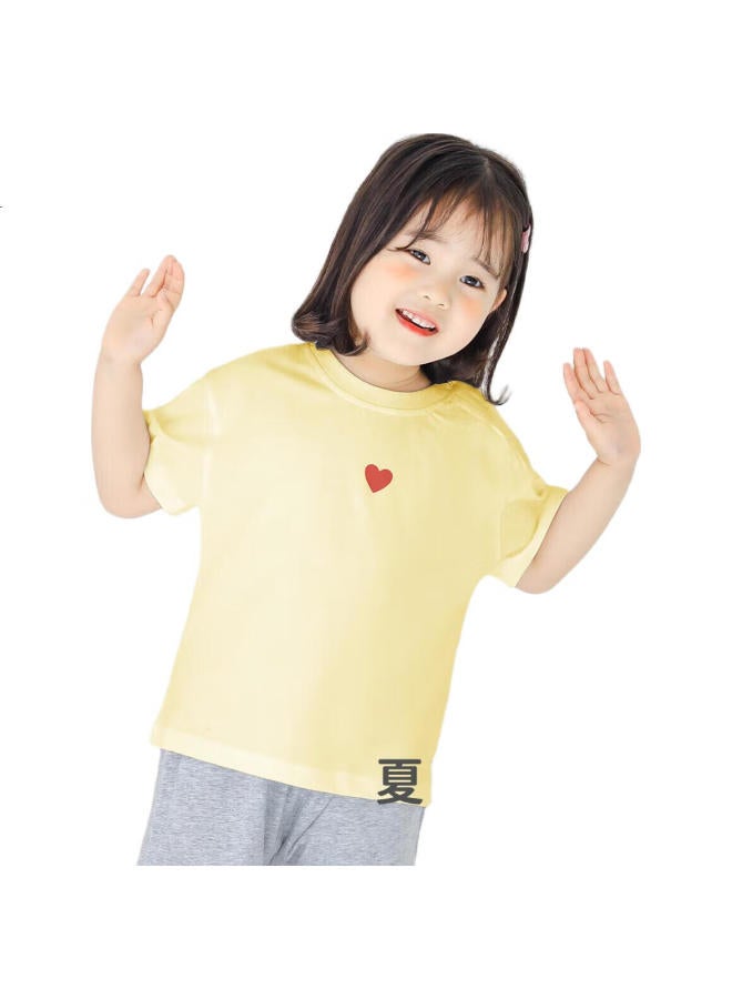 Yuzhaolin 2-Pack Girls' Short-Sleeve T-Shirts, Children'S Cotton T-Shirts, Versatile Tops For Girls, Casual Wear, Solid Color Heart Pattern - Image 3