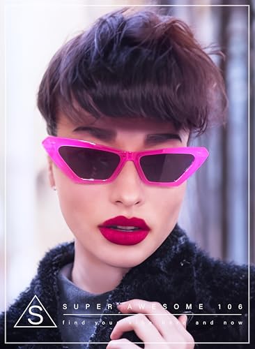 SA106 Womens Neon Pop Color 80s Squared Cat Eye Sunglasses (pink) - Image 2