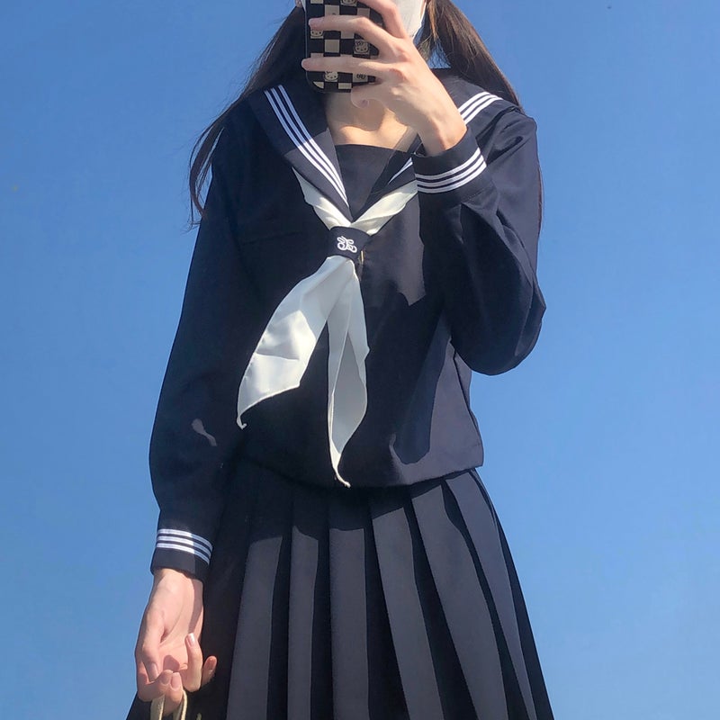 Basic Cyan Color Three Black Jk Uniform Skirt Genuine Japanese Middle Suit School For Sailor Suit Academic Style Suit - Image 3