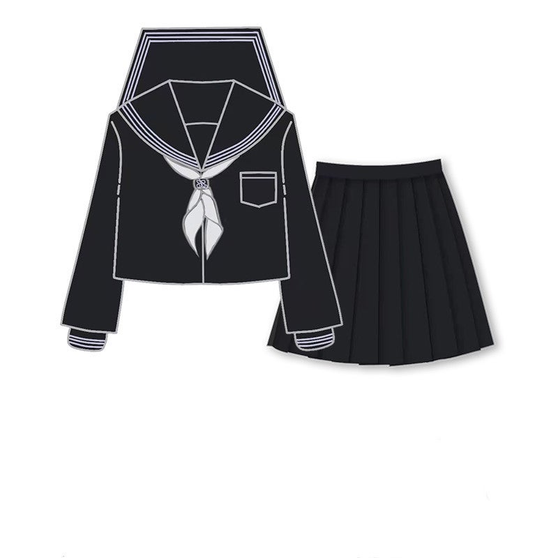 Basic Cyan Color Three Black Jk Uniform Skirt Genuine Japanese Middle Suit School For Sailor Suit Academic Style Suit - Image 1