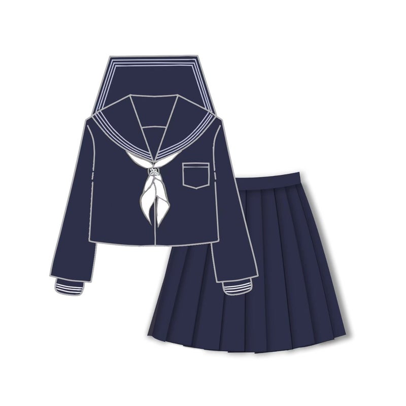 Basic Cyan Color Three Black Jk Uniform Skirt Genuine Japanese Middle Suit School For Sailor Suit Academic Style Suit - Image 4