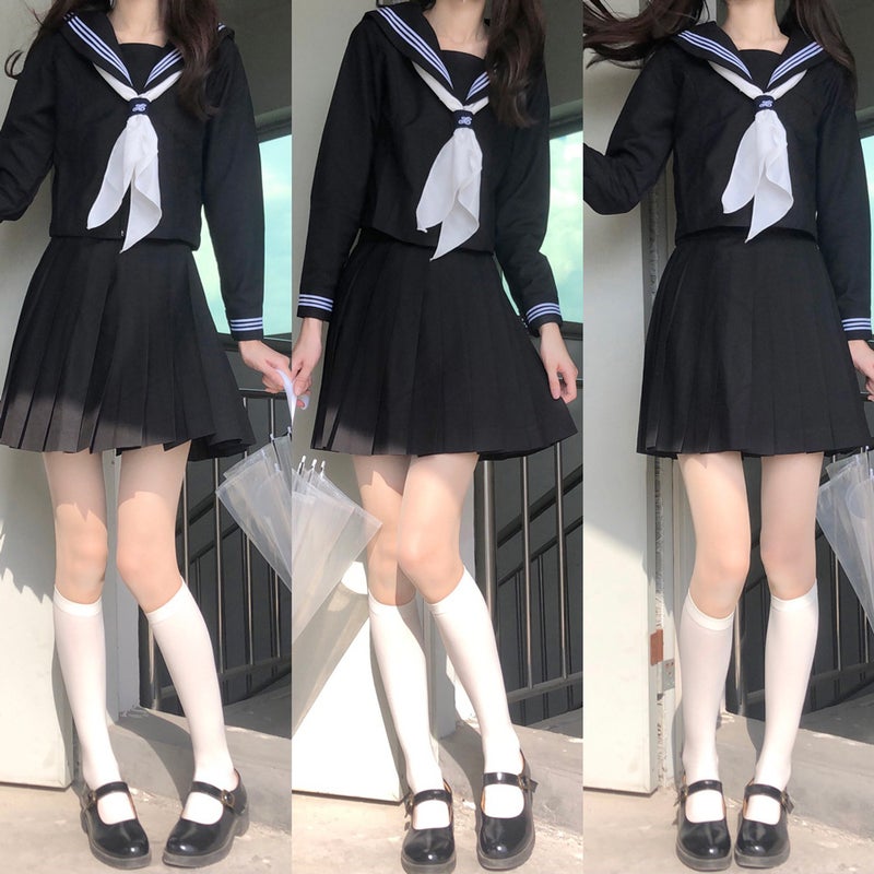 Basic Cyan Color Three Black Jk Uniform Skirt Genuine Japanese Middle Suit School For Sailor Suit Academic Style Suit - Image 5