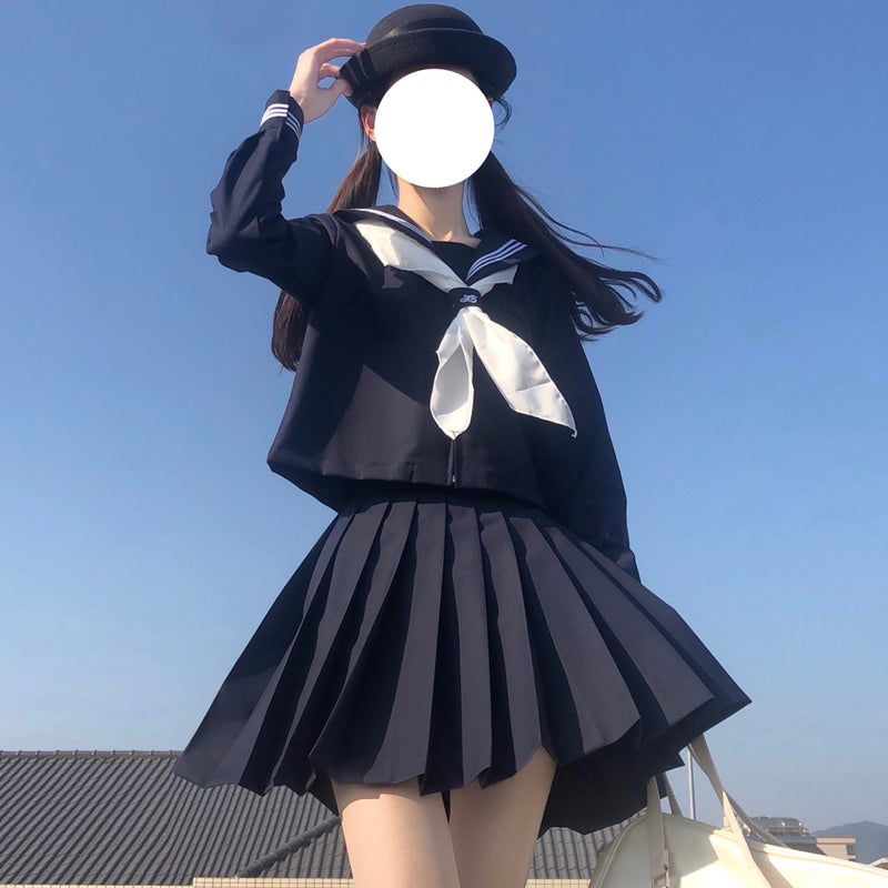 Basic Cyan Color Three Black Jk Uniform Skirt Genuine Japanese Middle Suit School For Sailor Suit Academic Style Suit - Image 2