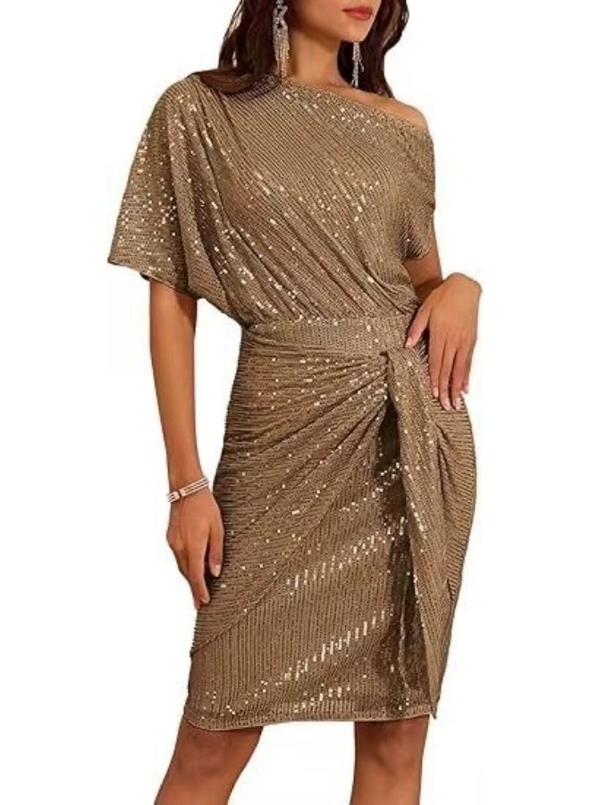 general GRACE KARIN Women's Sequin Sparkly Glitter Party Club Dress One Shoulder Ruched Cocktail Bodycon Dress - Image 1