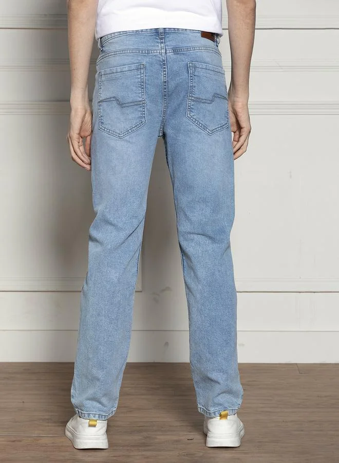 Dennis Lingo Relaxed Fit Light Blue Men's Jeans with Button & Zip Closure (Cotton Blend)