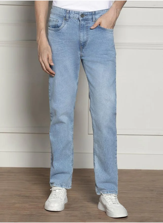 دينيس لينغو Relaxed Fit Light Blue Men's Jeans with Button & Zip Closure (Cotton Blend)