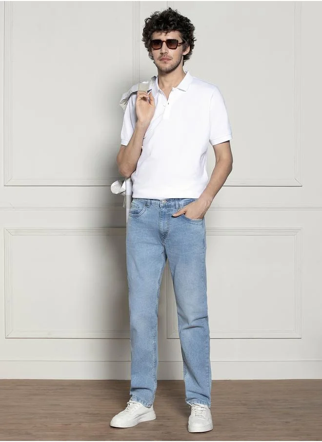 دينيس لينغو Relaxed Fit Light Blue Men's Jeans with Button & Zip Closure (Cotton Blend)