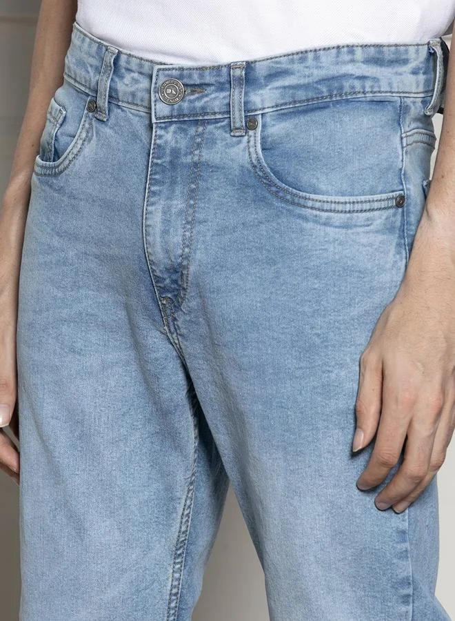Dennis Lingo Relaxed Fit Light Blue Men's Jeans with Button & Zip Closure (Cotton Blend)