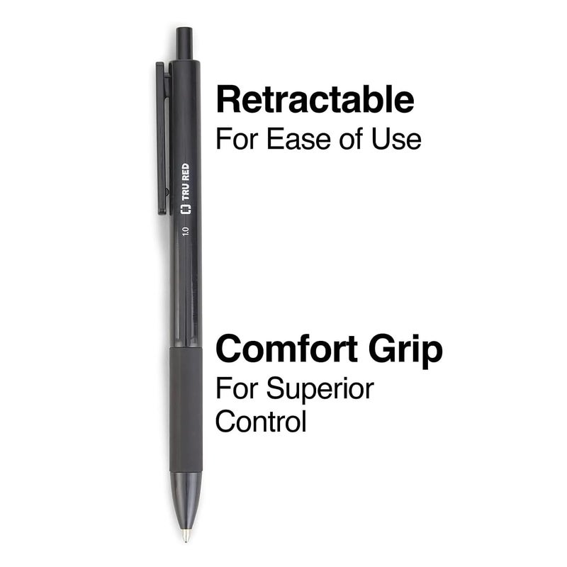 TRU RED TR59161 Ballpoint Gripped Retractable Pen, Medium Point, 1.0mm, Black, Dozen - Image 2