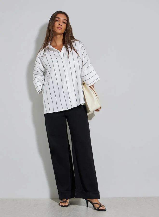 Styli White Striped Casual Oversized Shirt