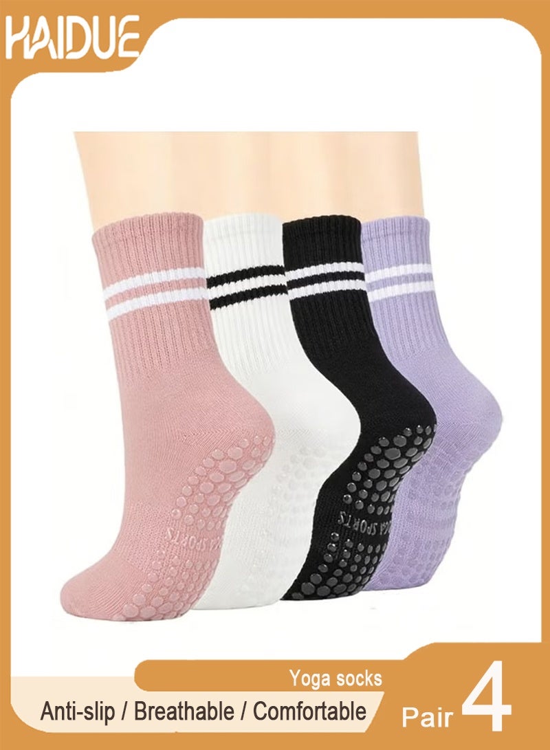 Haidue 4 Pairs Non-Slip Yoga Socks Pilates Grip Socks for Women Yoga Socks for Pilates,Yoga, Ballet, Dance - Image 1