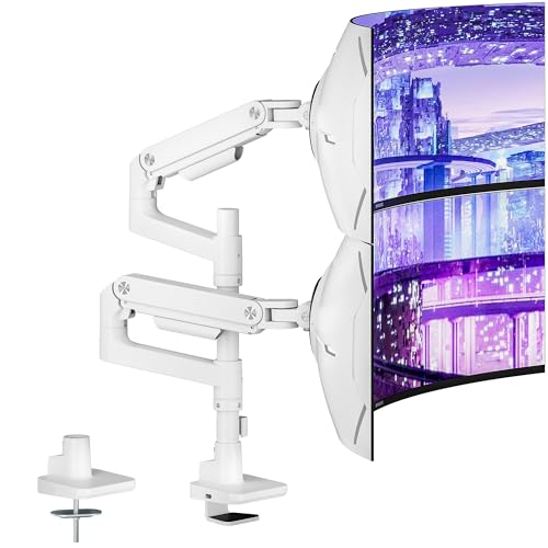 ARES WING Dual Monitor Arm Desk Mount for 1749 Inch Ultrawide Monitors Heavy Duty Dual Monitor Mount Holds 44 lbs Full Motion Gas Spring Vertical Stacked Monitor Mount 75100 VESA Mount White - Image 1