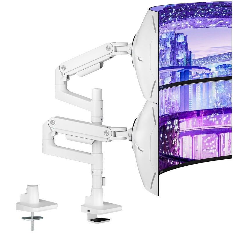 ARES WING Dual Monitor Arm Desk Mount for 1749 Inch Ultrawide Monitors Heavy Duty Dual Monitor Mount Holds 44 lbs Full Motion Gas Spring Vertical Stacked Monitor Mount 75100 VESA Mount White - Image 2