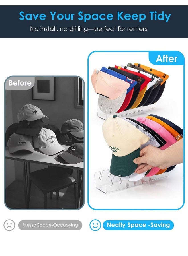 OAPRIRE OAPRIRE Hat Stand for Baseball Caps, No-Install Acrylic Hat Organizer and Display for Closet/Desktop, Baseball Hat Storage Holds 14 Caps, Space Saver Hat Rack Hat Holder (2 Pack, Clear)  - Image 2
