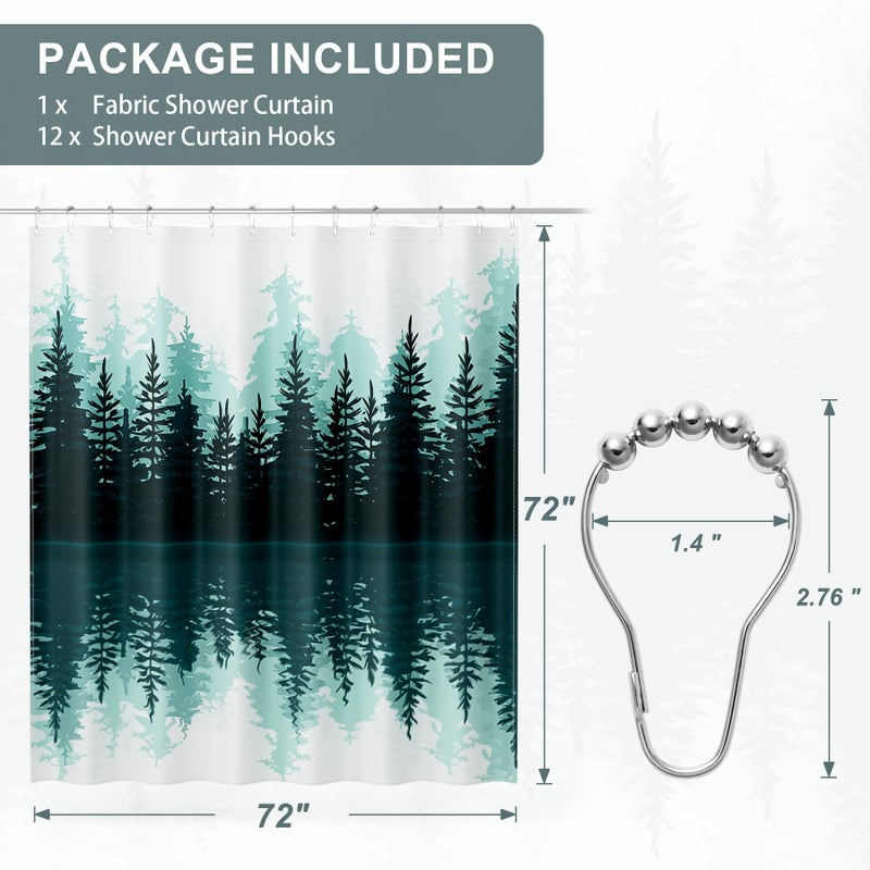 AmazerBath Shower Curtain Green, Washable Cloth Sage Green Shower Curtain Sets with 12 Metal Shower Curtain Hooks, Luxury Waterproof Rustic Fabric Shower Curtains for Bathroom Decor, 72x72 Inches - Image 2